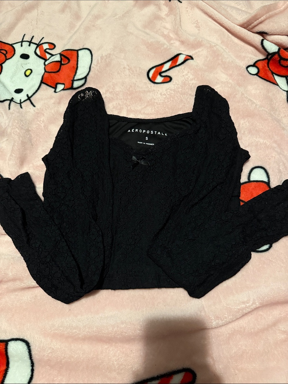 Aeropostale Black Lace Long Sleeve Scoop Neck Top